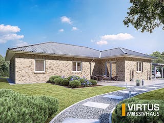 Massivhaus Winkelbungalow V145 von Virtus Massivhaus Schlüsselfertig ab 239900€, Bungalow Außenansicht 1