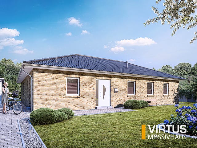 Massivhaus Winkelbungalow V145 von Virtus Massivhaus Schlüsselfertig ab 239900€, Bungalow Außenansicht 2
