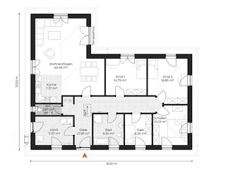 Massivhaus Winkelbungalow V145 von Virtus Massivhaus Schlüsselfertig ab 239900€, Bungalow Grundriss 1