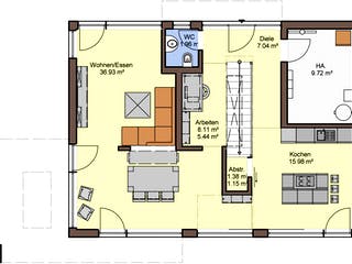 Fertighaus Vitalis 155 von Büdenbender Hausbau, Satteldach-Klassiker Grundriss 1