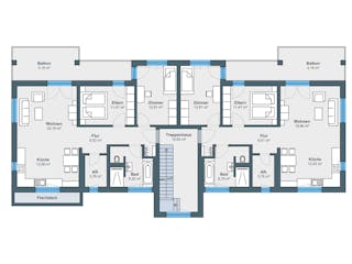 Fertighaus Mehrfamilienhaus mit 6 Wohnungen in Holzfertigbauweise von WeberHaus - Mehrfamilienhäuser, Cubushaus Grundriss 2