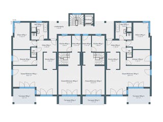 Fertighaus Mehrfamilienhaus mit 8 Wohnungen von WeberHaus - Mehrfamilienhäuser, Satteldach-Klassiker Grundriss 1