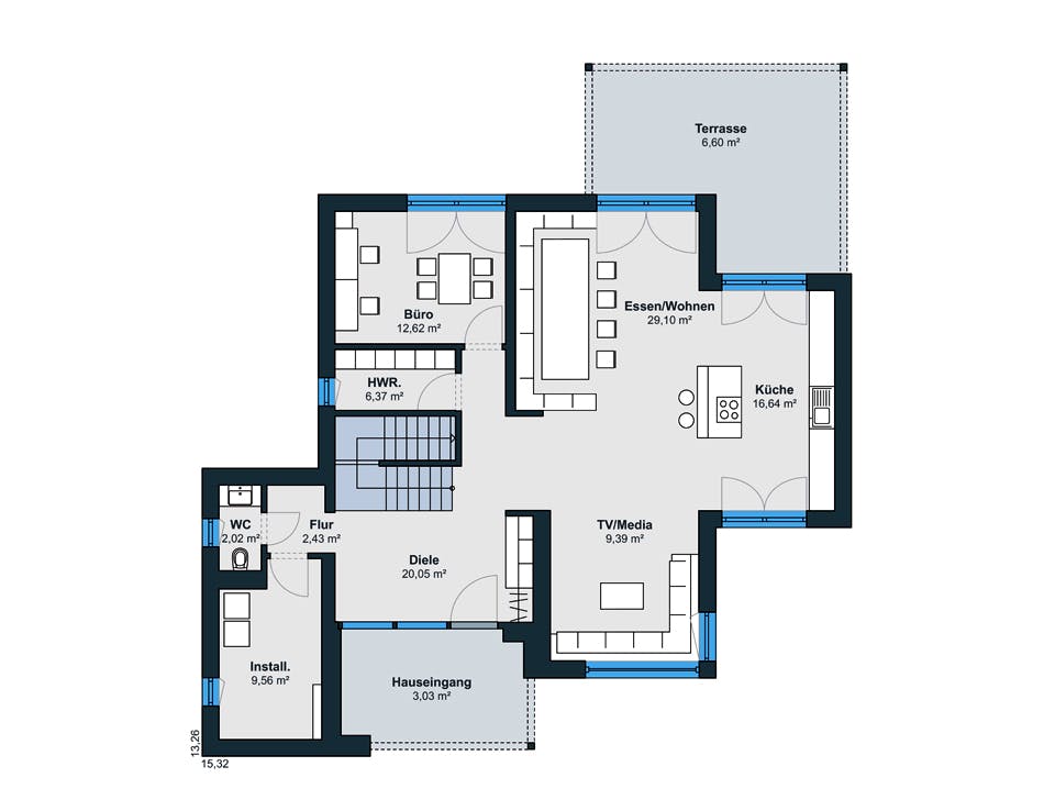 Fertighaus Ausstellungshaus Kappel-Grafenhausen von WeberHaus Schlüsselfertig ab 641400€, Stadtvilla Grundriss 1