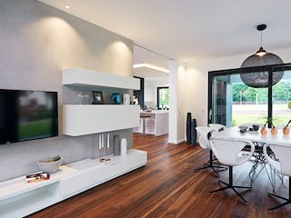 Fertighaus Ausstellungshaus Rheinau-Linx Jubiläumshaus von WeberHaus Schlüsselfertig ab 695000€, Pultdachhaus Innenansicht 3