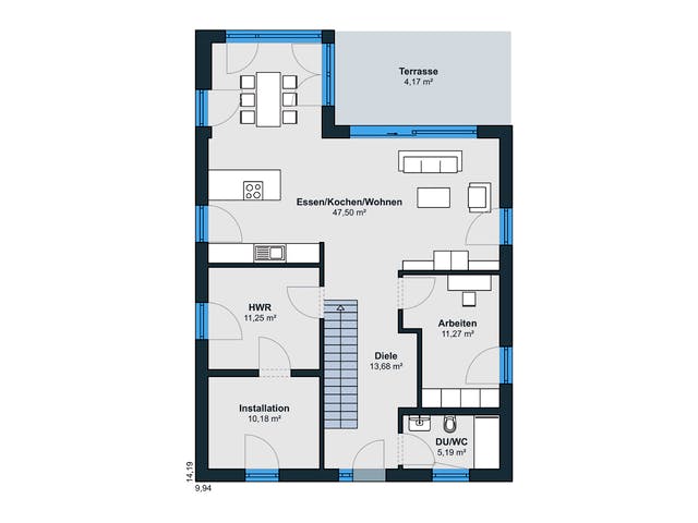 Fertighaus Kundenhaus Klee - CityLife 450 von WeberHaus Schlüsselfertig ab 411200€, Cubushaus Grundriss 1