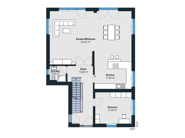 Fertighaus Kundenhaus Greve von WeberHaus Schlüsselfertig ab 487000€, Satteldach-Klassiker Grundriss 1