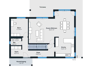 Fertighaus Kundenhaus Reiter sunshine 310 von WeberHaus Schlüsselfertig ab 360560€, Satteldach-Klassiker Grundriss 1