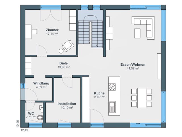 Fertighaus Kundenhaus Brunner von WeberHaus Schlüsselfertig ab 425000€, Satteldach-Klassiker Grundriss 1