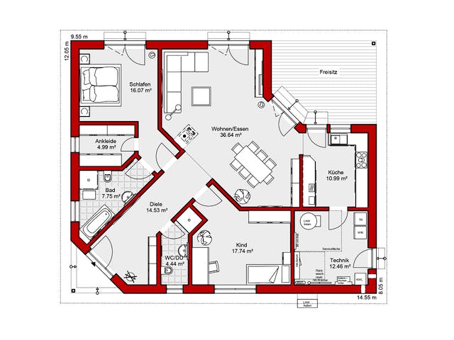 Fertighaus EDITION B 126 von Wolf-Haus Schlüsselfertig ab 334919€, Bungalow Grundriss 1