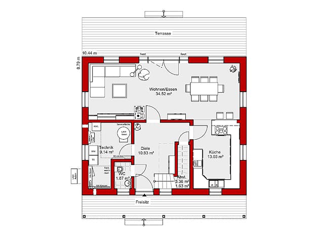 Fertighaus EDITION E 139 von Wolf-Haus Schlüsselfertig ab 369515€, Satteldach-Klassiker Grundriss 1