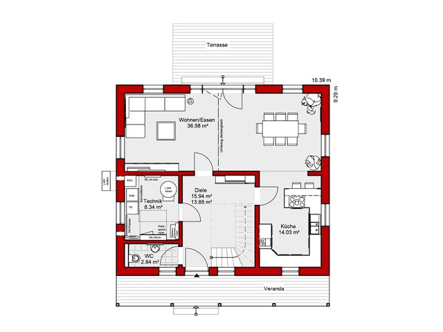 Fertighaus EDITION E 148 von Wolf-Haus Schlüsselfertig ab 397338€, Satteldach-Klassiker Grundriss 1