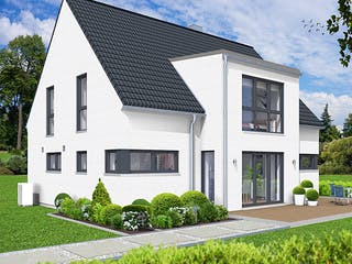 Fertighaus EDITION E 168 von WOLF-HAUS Schlüsselfertig ab 432058€, Satteldach-Klassiker Außenansicht 1