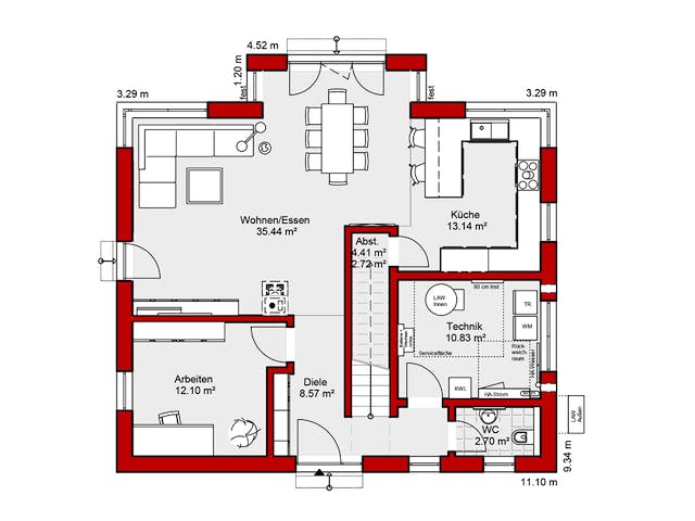 Fertighaus EDITION E 168 von Wolf-Haus Schlüsselfertig ab 432058€, Satteldach-Klassiker Grundriss 1