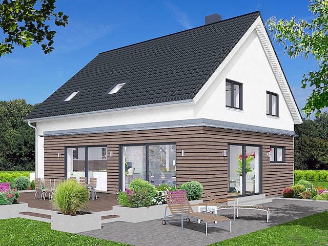 Fertighaus EDITION E 178 von Wolf-Haus Schlüsselfertig ab 436734€, Satteldach-Klassiker Außenansicht 1