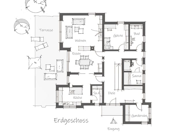 Fertighaus Einfamilienhaus Bodensee von Wolf System, Satteldach-Klassiker Grundriss 1