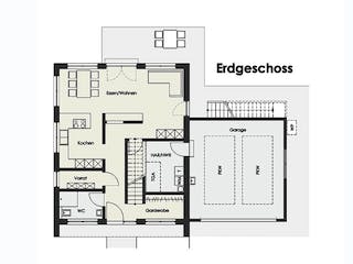 Fertighaus Haus Nübold-Bracht von Wiese und Heckmann, Satteldach-Klassiker Grundriss 1
