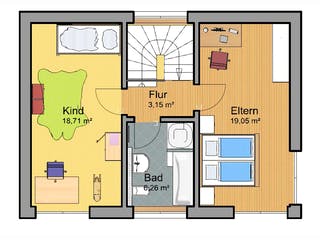 Fertighaus Haus Oberosterer von Wiese und Heckmann, Pultdachhaus Grundriss 2