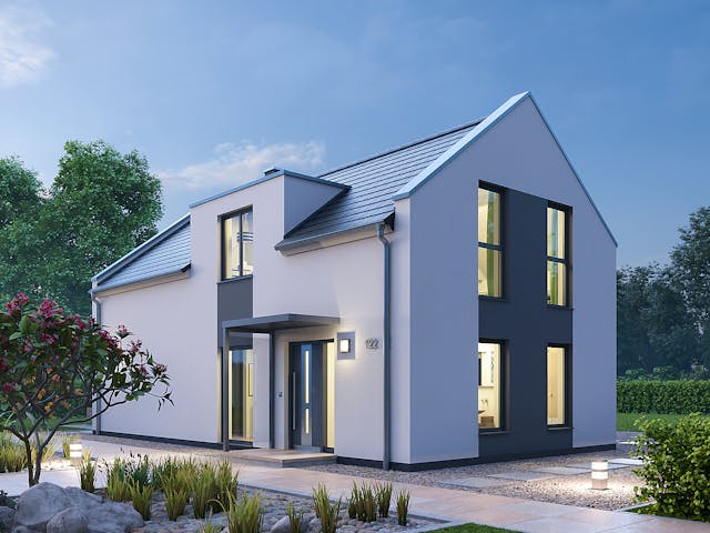 Massivhaus Einfamilienhaus EFH 122 von Ytong Bausatzhaus, Satteldach-Klassiker Außenansicht 1 Massivhaus Einfamilienhaus EFH 122 von Ytong Bausatzhaus, Satteldach-Klassiker Außenansicht 1