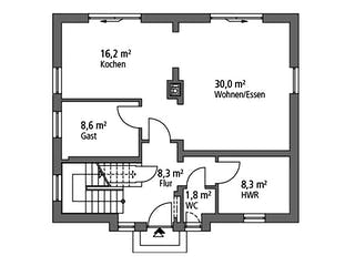 Massivhaus Einfamilienhaus EFH 136 von Ytong Bausatzhaus, Satteldach-Klassiker Grundriss 1