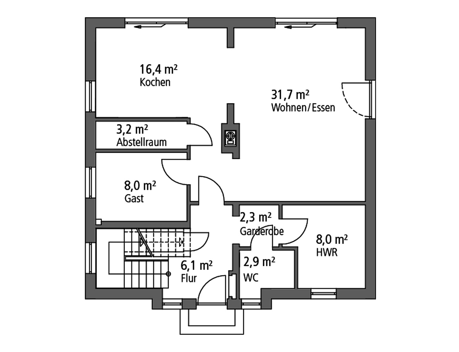 Massivhaus Einfamilienhaus EFH 148 von Ytong Bausatzhaus Bausatzhaus ab 168000€, Satteldach-Klassiker Grundriss 1