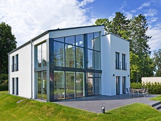 Fertighaus Kundenhaus Jonas von Witt Zimmerei, Pultdachhaus Außenansicht 1